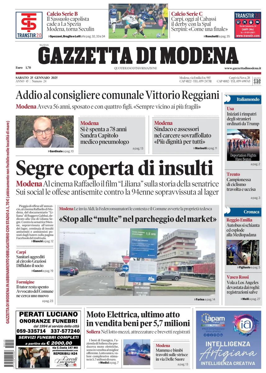 Prima-pagina-gazzetta di modena-oggi-edizione-del-2025-01-25